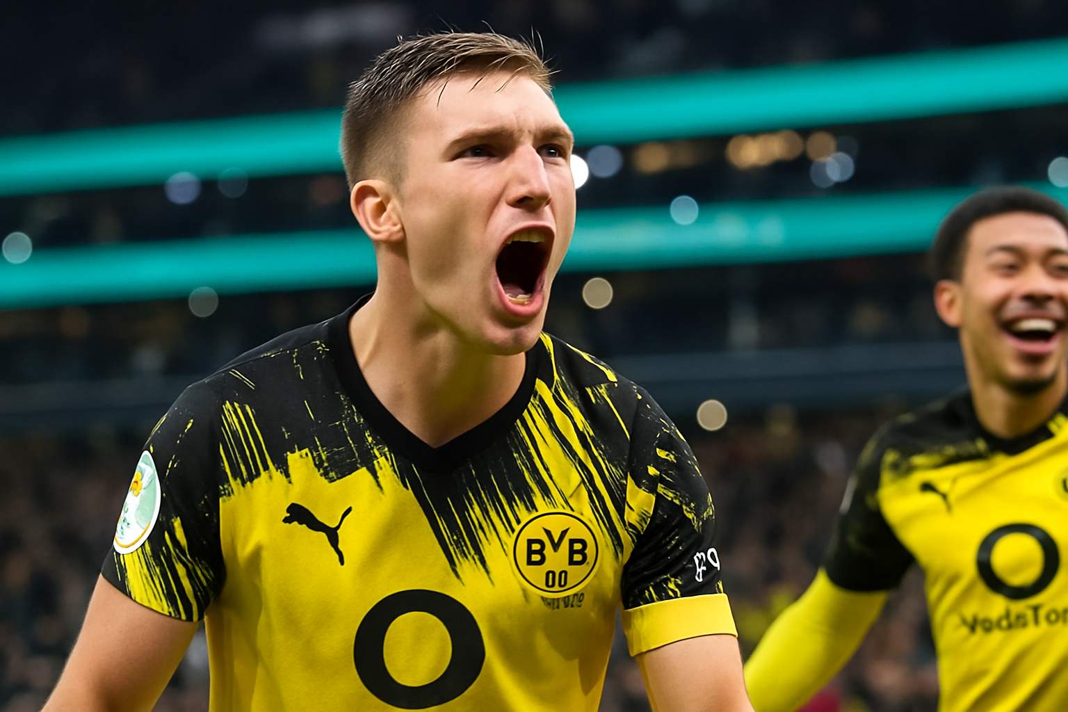 Nico Schlotterbeck pictured in action for Borussia Dortmund.